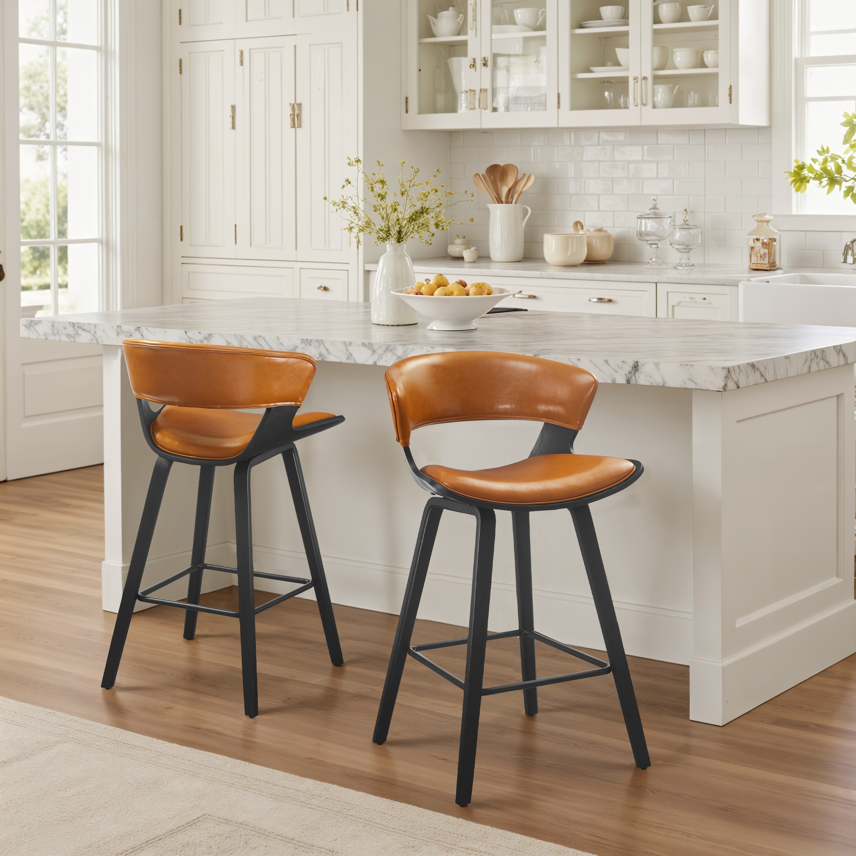 Art Leon Set of 2 Mid-Century Modern Upholstered Counter or Bar Stool
