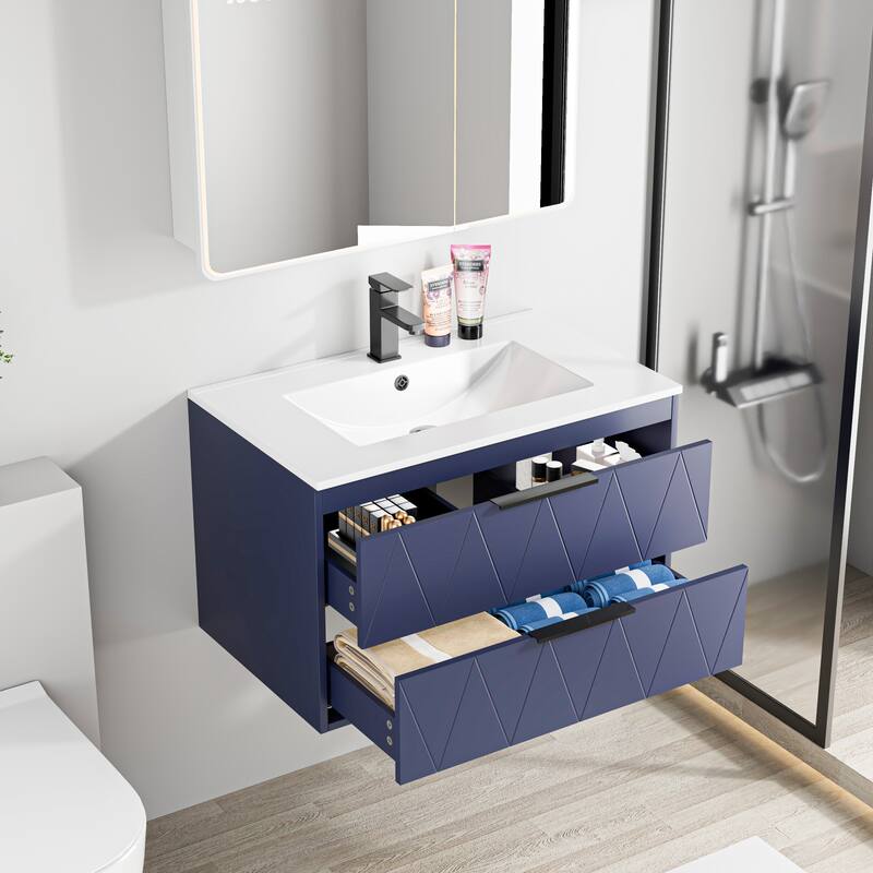 24"/30"/36"/48" Ceramic Vessel Sink Wall Mounted Bathroom Vanity Set