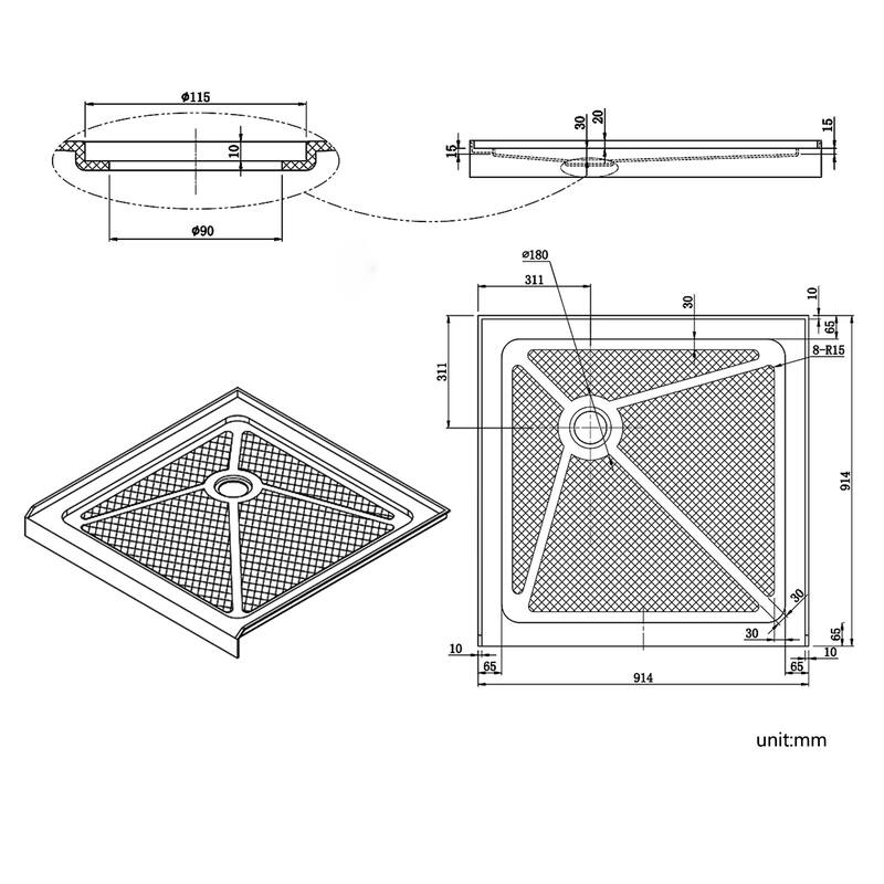 Elegant Square Shower Base in White Corner Drain Anti-slip Acrylic 36“x36"x3" Shower Pan - 36"x36"x3"