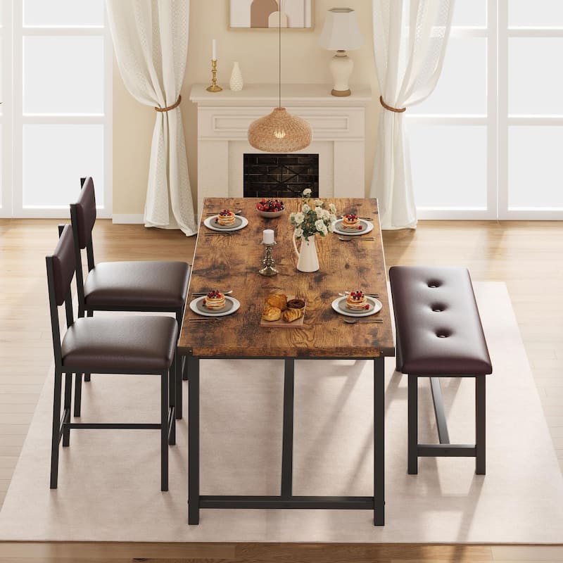 3 pcs Dining Table Set , with 2 Upholstered Chairs and Bench