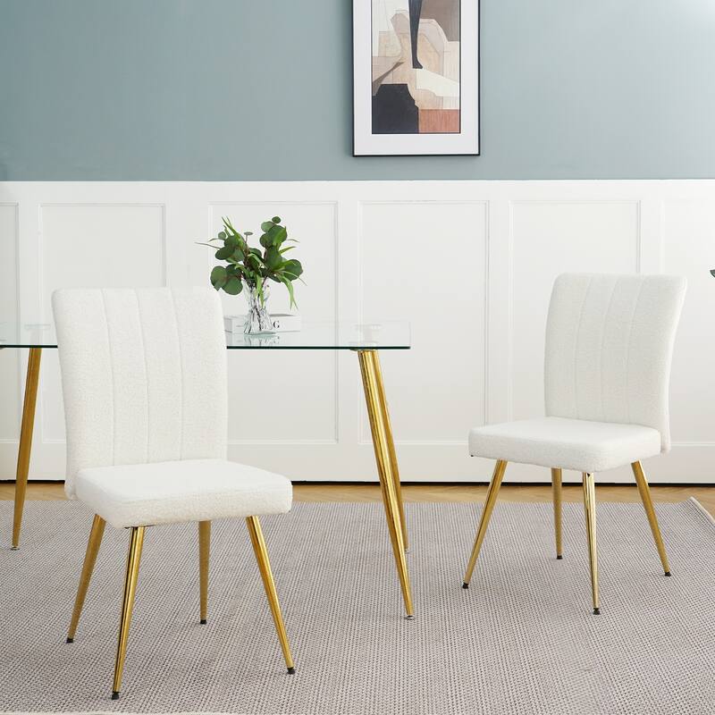 Modern Black Teddy Wool Dining Chairs Set of 4, Upholstered Chair with Fabric Accent Side Chair, Side Chair with Gold Metal Legs