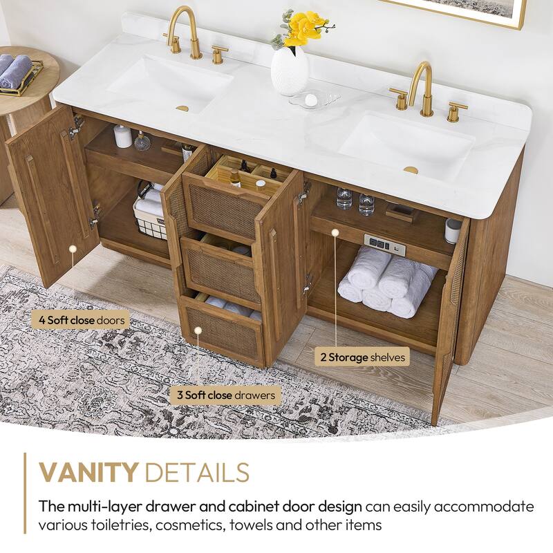 Busan Bath Vanity with White Quartz Stone Top without Mirror