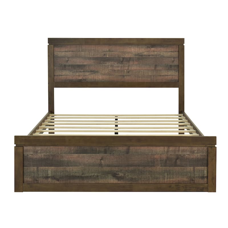 Vintage Farmhouse Style Platform Bed with 10 Wooden Slats Support for Bedroom