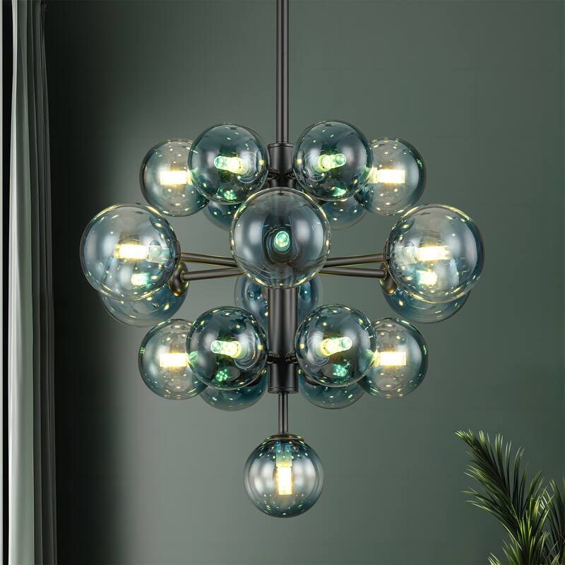 19-Light Modern Glam Tiered Cluster Gradient Glass Globe Bubble Chandelier for Dining Room - 21.3 in. W x 18 in. H