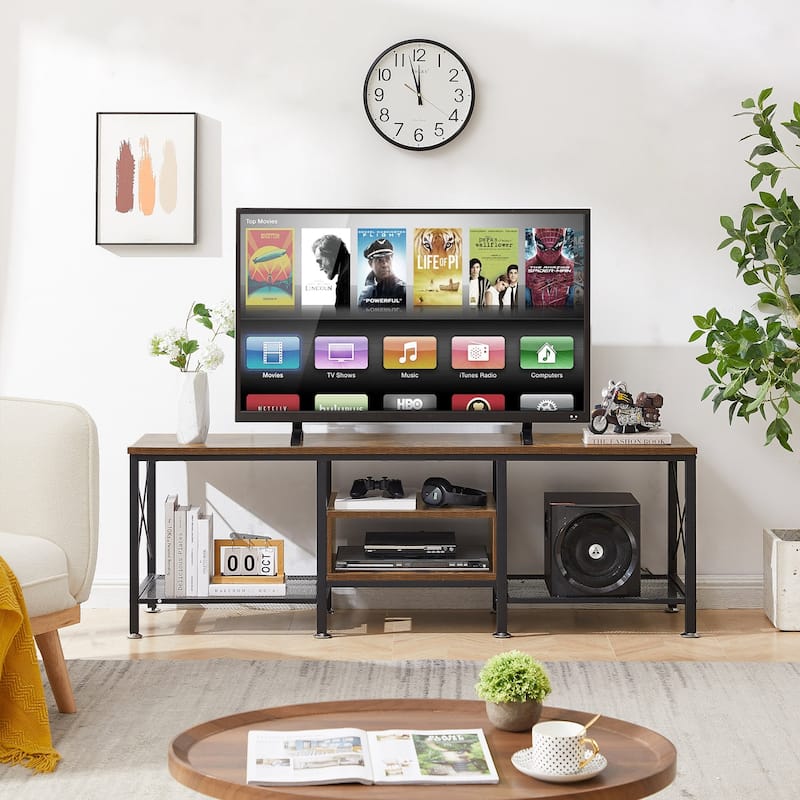 VECELO Large TV Console and TV Cabinet Industrial Entertainment Center for TVs up to 77, TV Stand