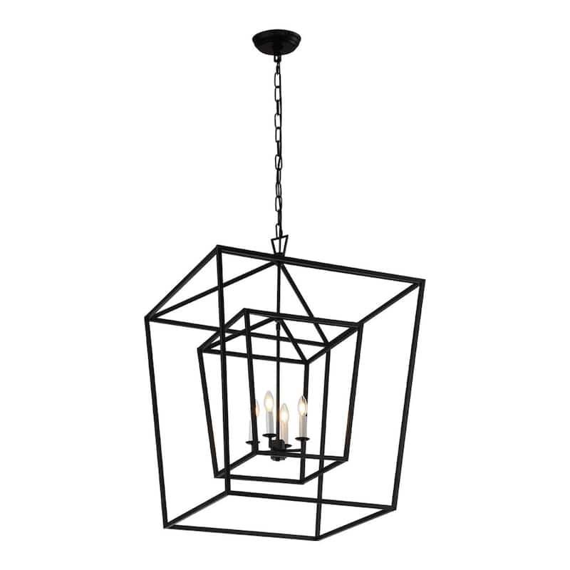 Large Open Cage Black Geometric Double Lantern Ceiling Lamp Chandelier