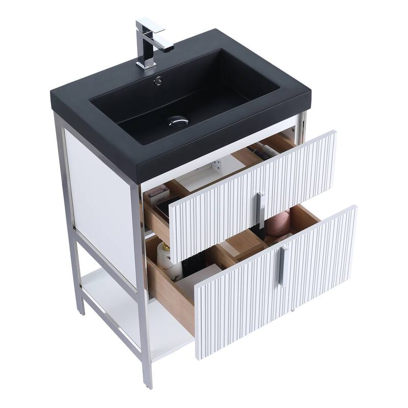 Fine Fixtures Serenity Modern Bathroom Vanity with Black Gel Acrylic Top