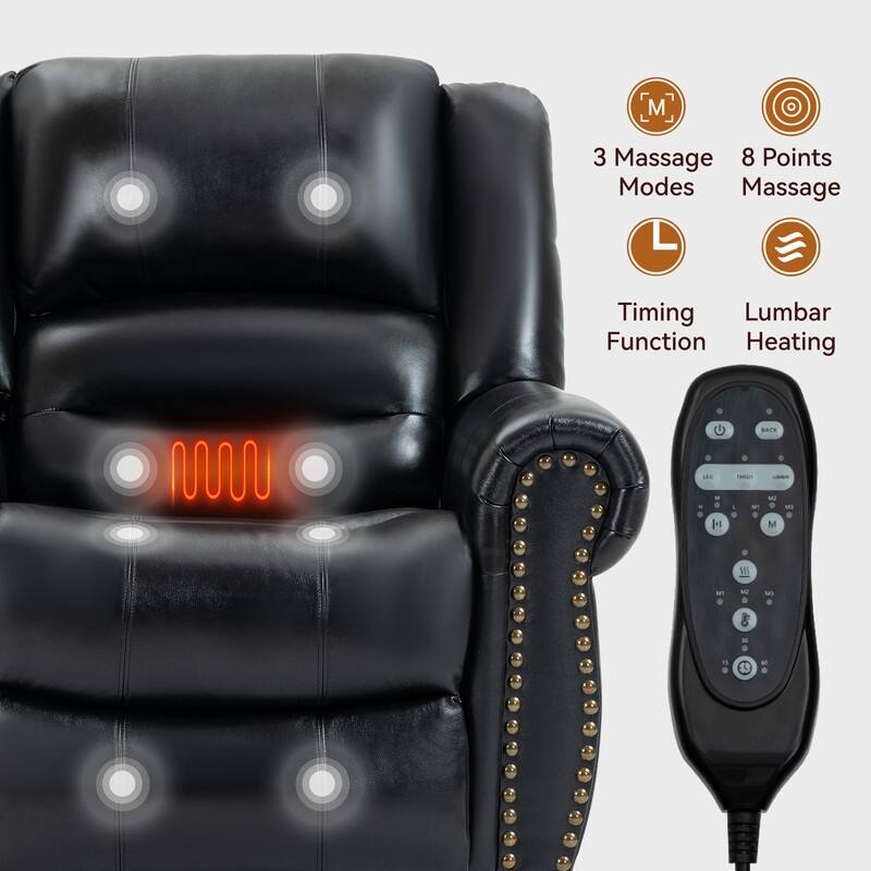Geniune Leather Power Lift Recliner with Heat Massage & USB Ports - 350 lbs Capacity