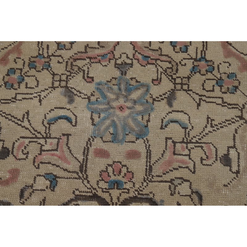 Floral Tabriz Persian Area Rug Distressed Handmade Wool Carpet - 8'8"x 11'5"