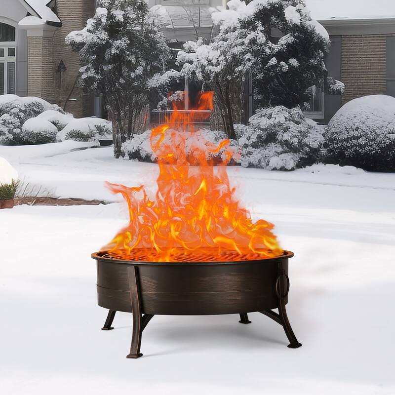 30 in Fire Pit for Outside Wood Burning with Spark Screen Cover