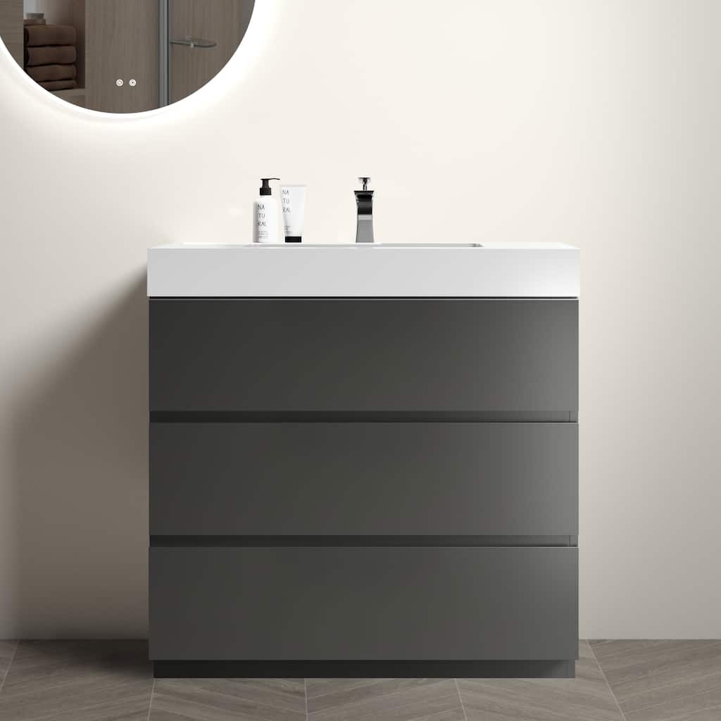 36" Bathroom Vanity with Sink, Large Storage Freestanding Bathroom Vanity, One-Piece White Sink Basin without Drain and Faucet