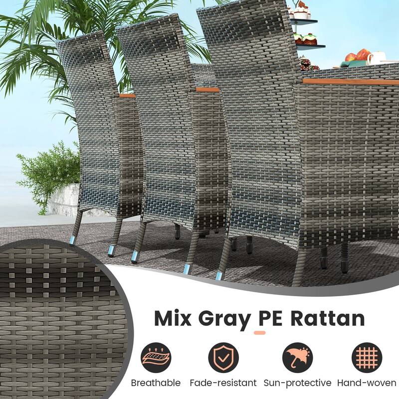 Costway 9 Pieces Outdoor Wicker Dining Set with Acacia Wood Table and - See Details