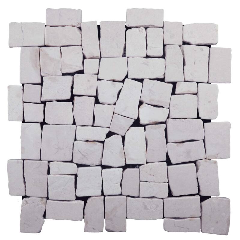 Cruz Bay Studio XQ3R Block Mosaic - 11" x 11" Pebble and Rock Floor - Off-White