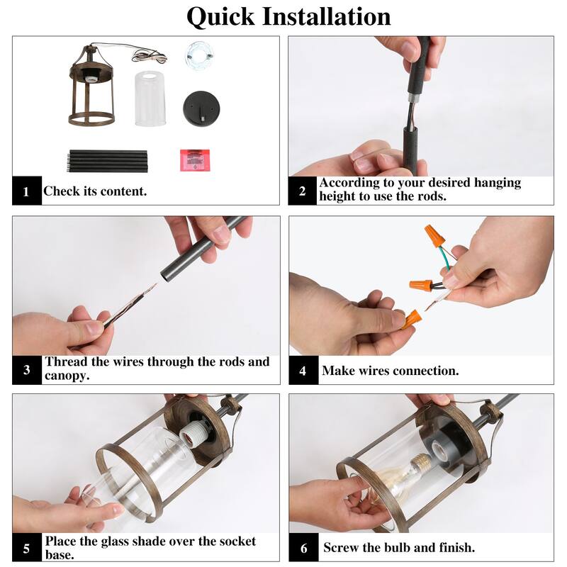 Modern Farmhouse 1-Light Cylinder Pendant Lights Mini Glass Lantern for Kitchen Island