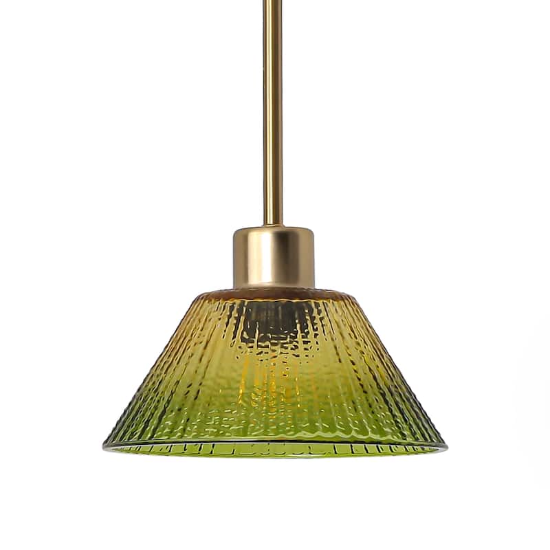 8" Wide Vintage Gold 1-light Green Glass Pendant Light