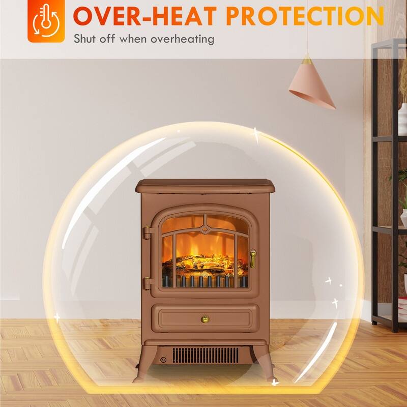 18"/22" Electric Fireplace Heater, Freestanding Stove with LED Flames, Overheating Protection, 750W/1500W, White/Red/Gray/Brown