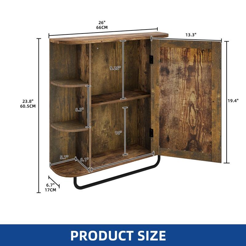 Modern Wall Bathroom Storage Medicine Cabinet with Adjustable Shelves and Towel Rack