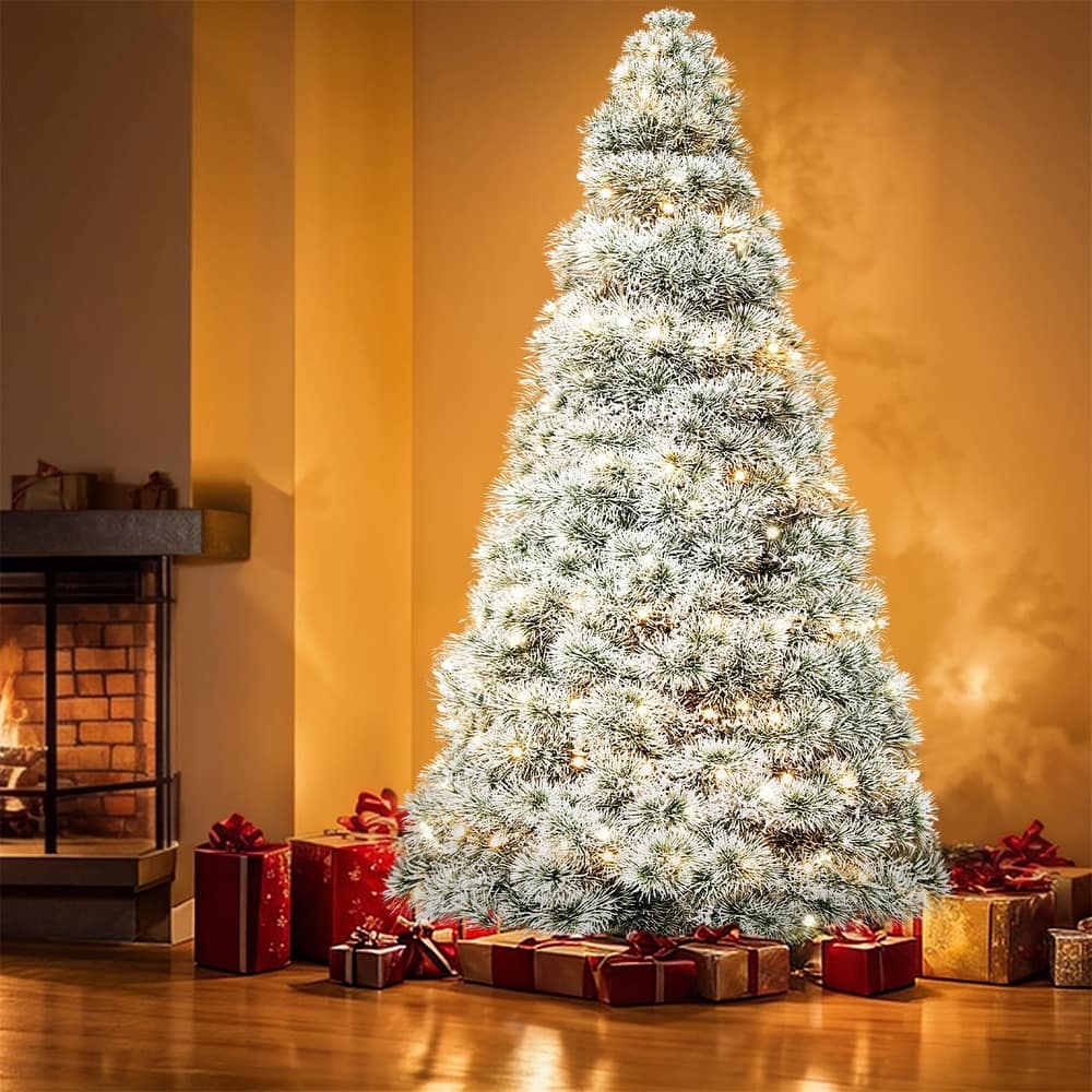 Pre-lit Snow-Flocked Christmas Tree, Artificial Holiday Christmas Tree with 120 Warm Lights, 347 Branch Tips - N/A