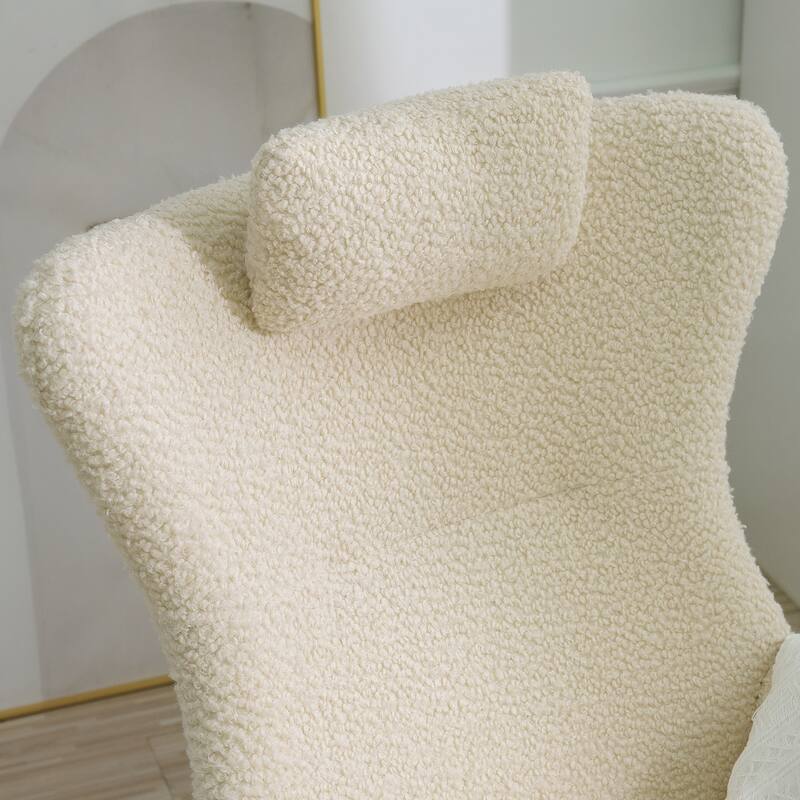 Polyester Glider Chair with Adjustable Headrest and Storage Pocket, Rubber Wood Base