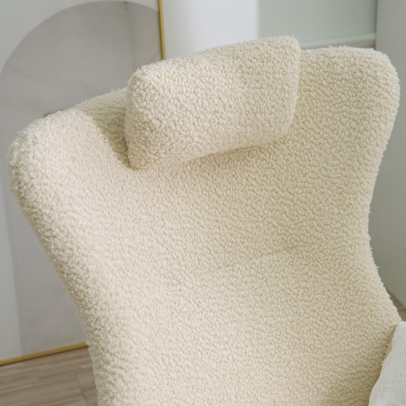 Teddy Upholstered Rocking Chair with High Back, Adjustable Headrest, Side Pocket, Modern Glider Chair for Nursery & Living Room