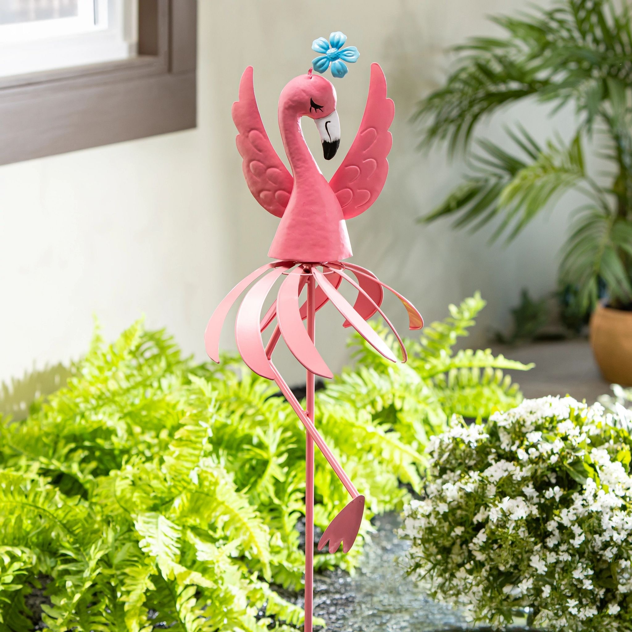 38 in. Palm Beach Metal Flamingo Wind Spinner