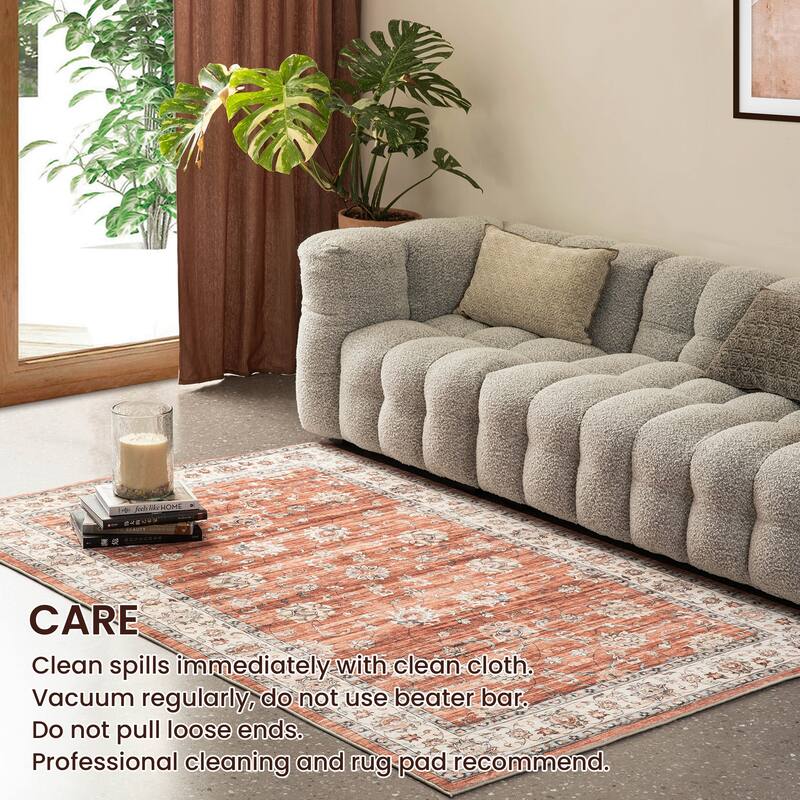 Glitzhome Traditional Distressed Floral Boho Printed Oriental Area Rugs