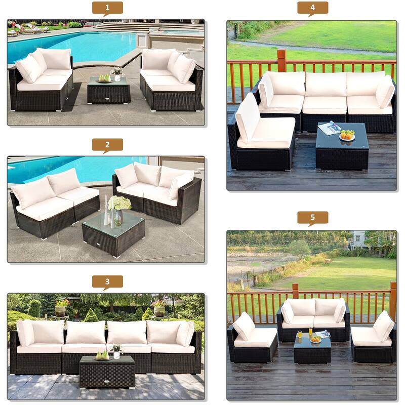 Costway 6PCS Patio Furniture Set Rattan Cushioned Sofa Gas Fire Pit - See Details