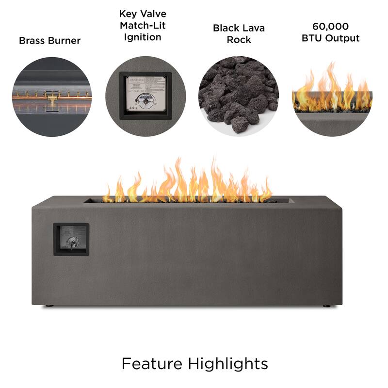 Provo Casual Rectangle Natural Gas Fire Table in Carbon by Jensen - 60 x 30 x 19