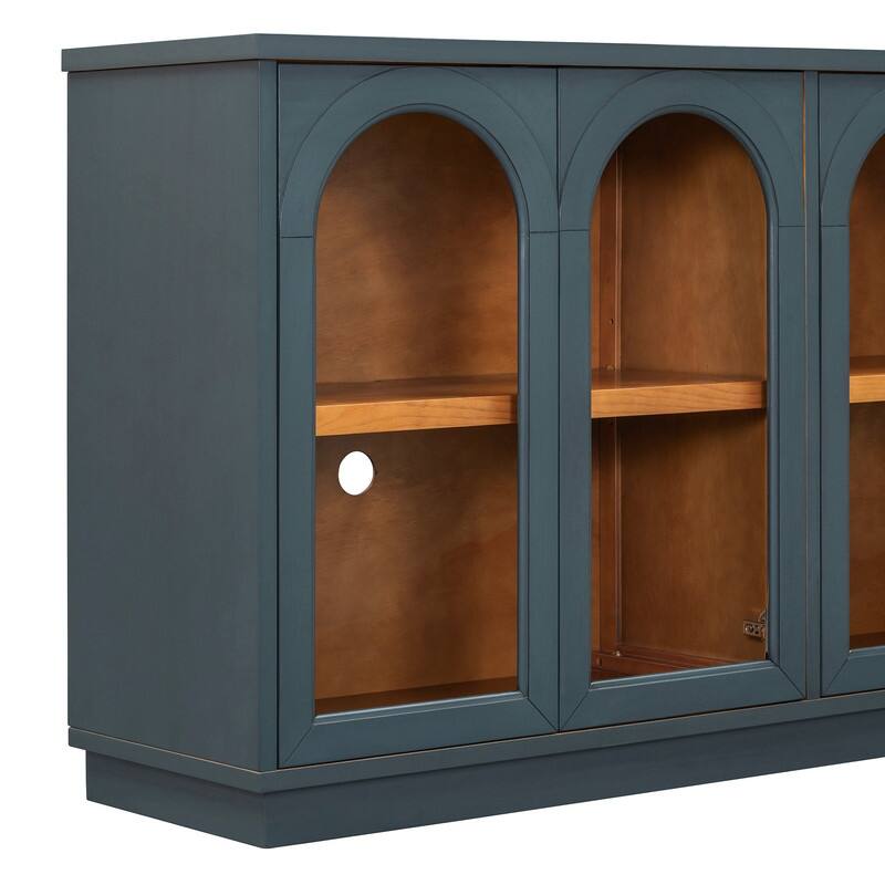 Spruce & Spring 4-Door Large Storage Buffet Cabinet with Glass Doors