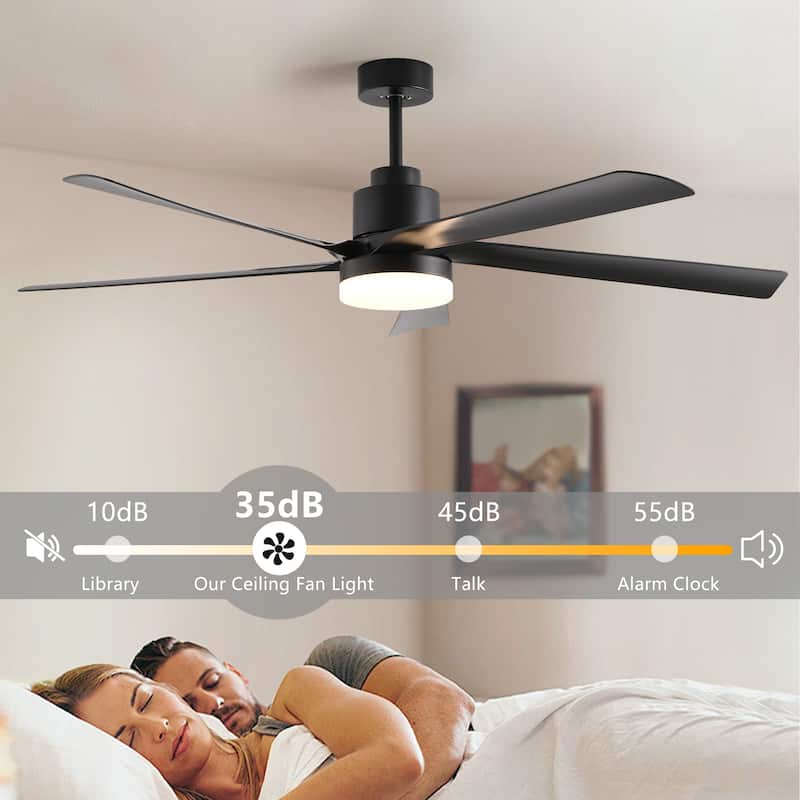 65 Inch Black Ceiling Fan with Light, 5-Blade Dimmable LED Ceiling Fan with Remote Control, Modern Quiet Design for Living Room