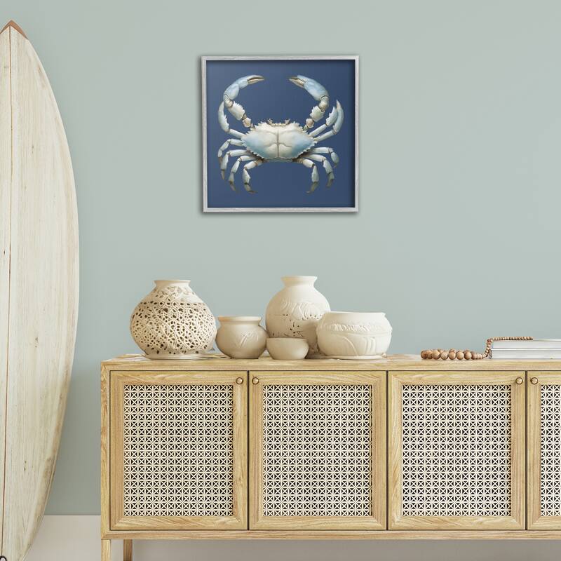 Stupell Detailed Aquatic Blue Crab Framed Giclee Art Design By Elizabeth Medley