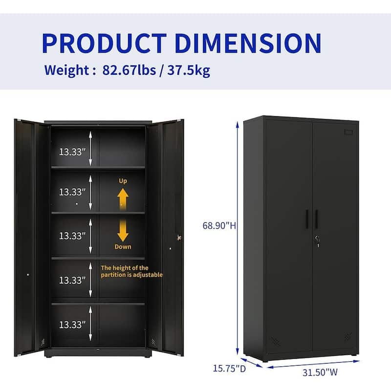 Metal Storage Cabinet Tall Locking Cabinet with 2 Doors, Steel Garage Storage Cabinet Utility Cabinet with Adjustable Shelves
