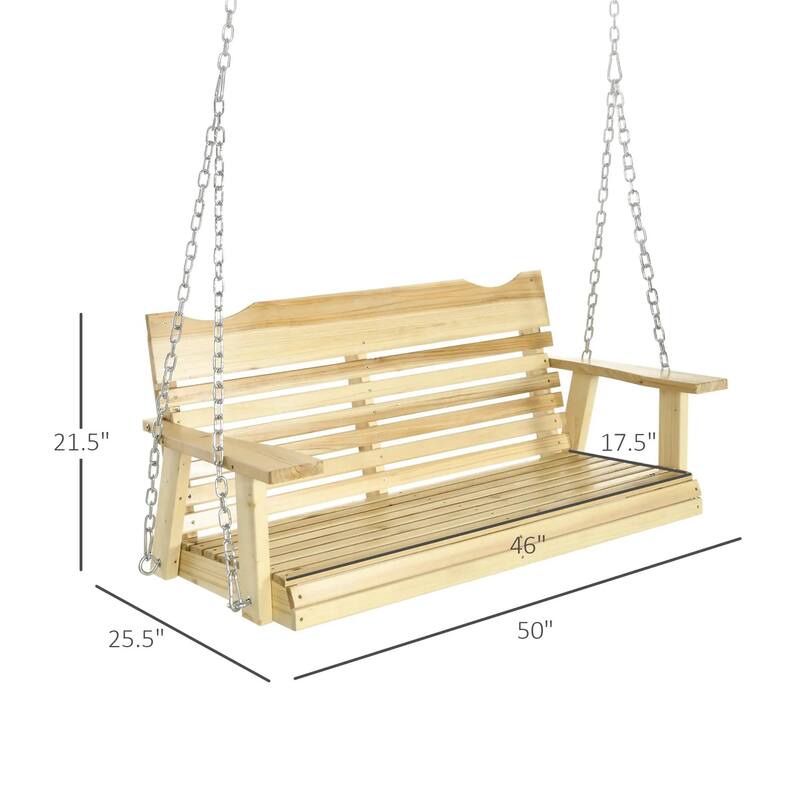 Heavy-Duty 2-Seat Wooden Porch Swing,440lb Capacity,Cup Holders,Chains