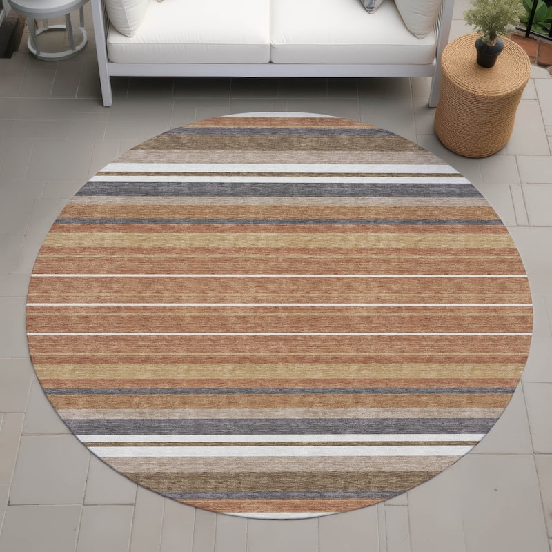 Machine Washable Indoor/ Outdoor Modern Stripes Chantille Rug - Paprika - 8' x 8'
