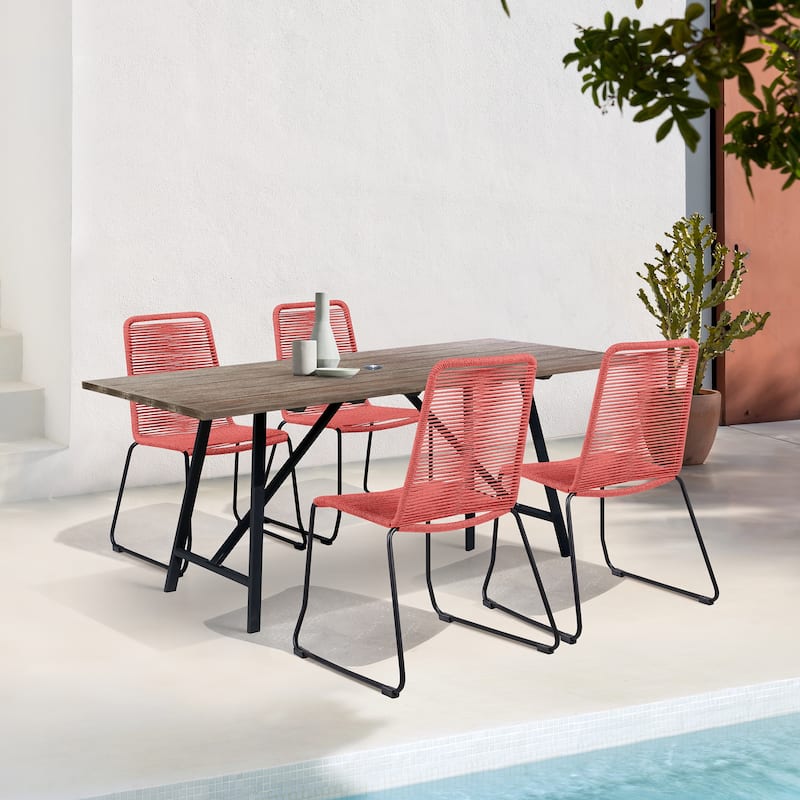 Koala and Shasta Rope and Eucalyptus Wood 5 Piece Outdoor Dining Set - Brick Red