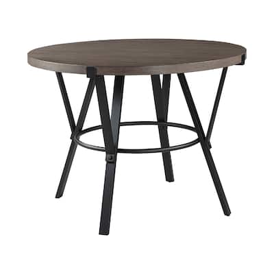 Rowl Counter Height Table, 48 Inch Brown Round Wood Top, Metal Legs