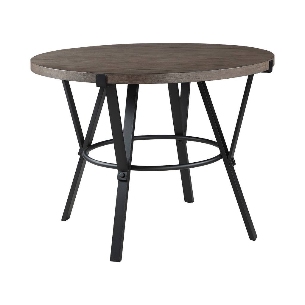 Rowl Counter Height Table, 48 Inch Brown Round Wood Top, Metal Legs