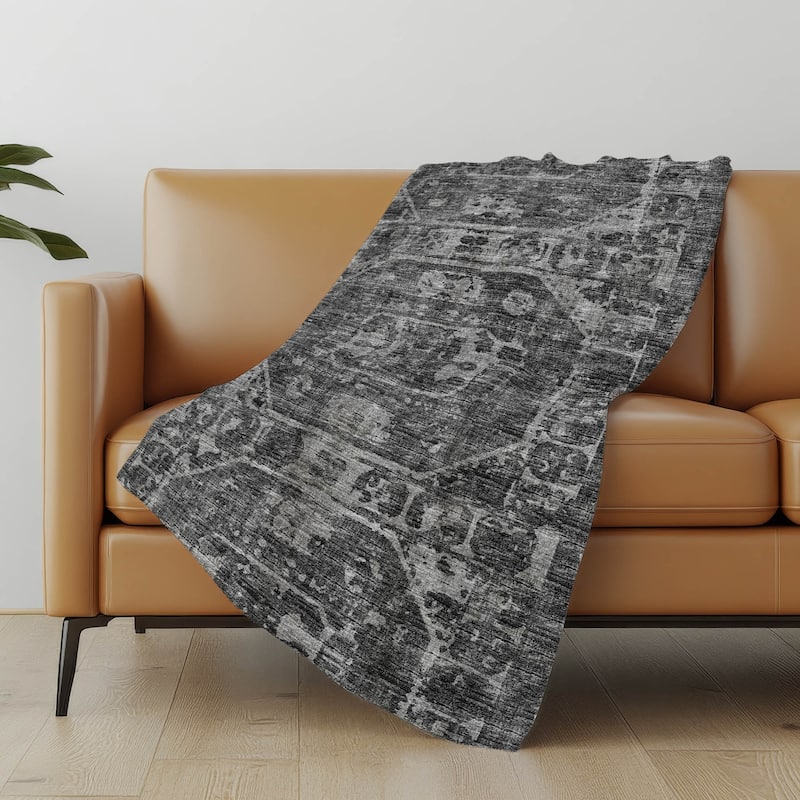 Premium Machine Washable ASB41 Vintage Traditional Sherpa Throw Blanket - Black - 4'2" x 5'10"