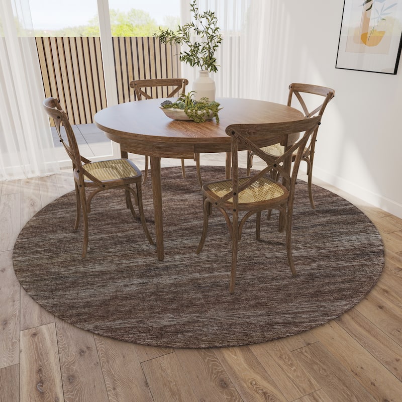 Indoor/ Outdoor Marston Dynamic Transitional Striped Washable Area Rug - 8' x 8' - Brown