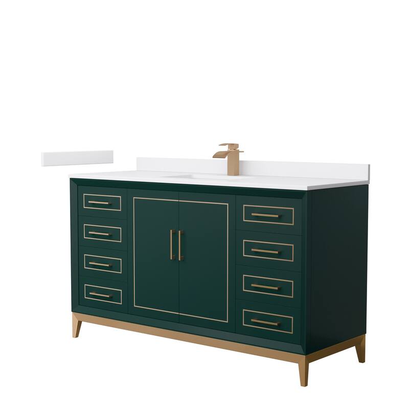 Marlena 60-Inch Single Vanity Set, Cultured Marble Top - Green, Bronze Trim, White Cultured Marble Top