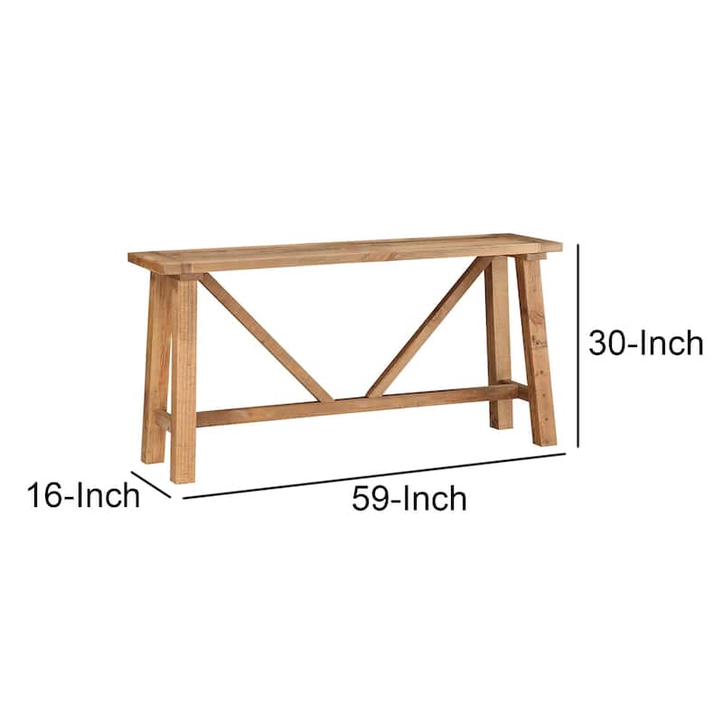 Pine Console table with Trestle Reinforced Sawhorse Base, Brown