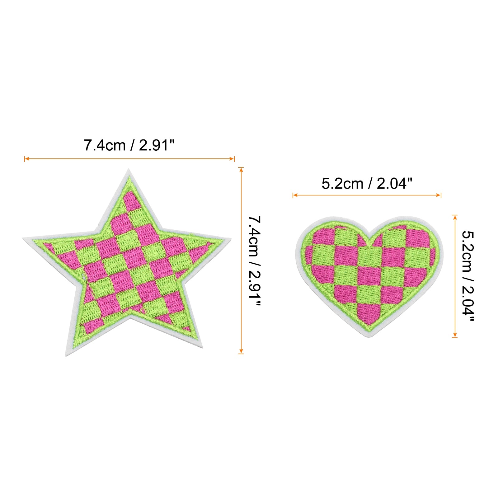 16 Pcs Star Heart Checkered Iron On Patches Pink Embroidered Garment Set