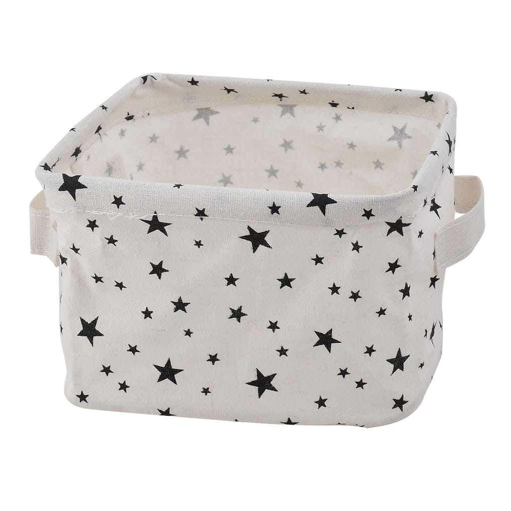 Household Desktop Fabric Star Pattern Makeup Sundries Storage Box Basket Closet - White, Black