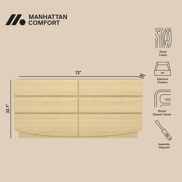 dimension image slide 1 of 3, Manhattan Comfort Ardea 72" Dresser (6-Drawer)