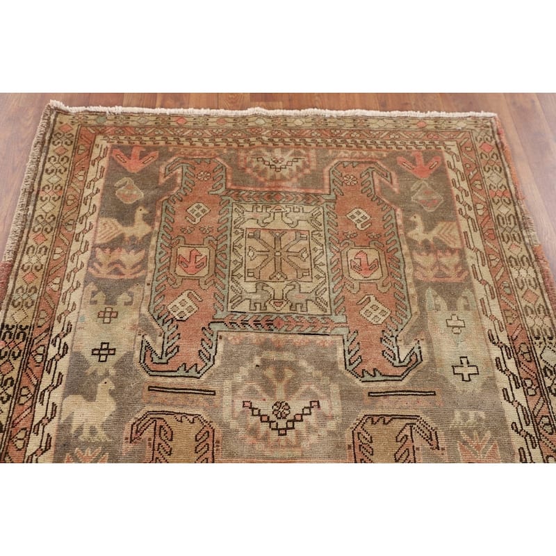 Animals Tribal Meshkin Persian Vintage Runner Rug Handmade Wool Carpet - 3'9"x 10'9"