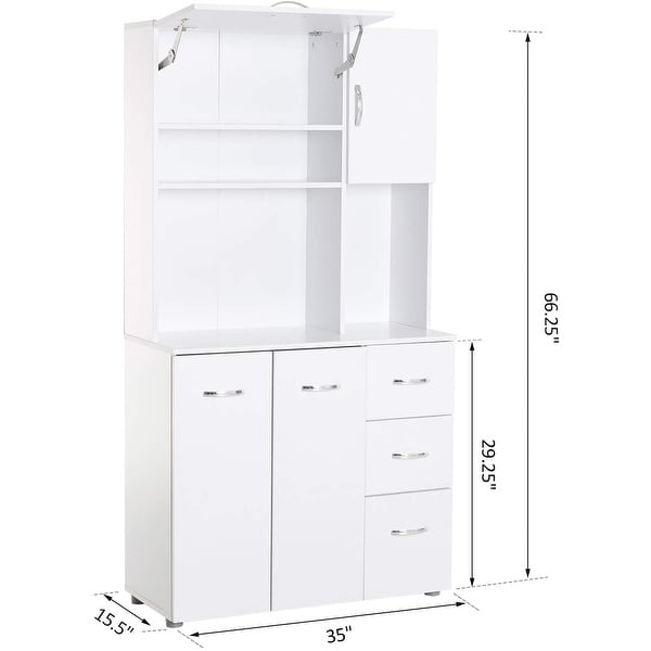 HOMCOM 66" Kitchen Pantry Microwave Hutch with 4 Large Cabinets, White