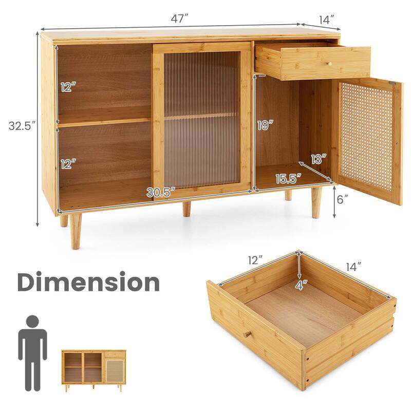 Costway Buffet Sideboard Cabinet Rattan Console Table with Sliding - See Details