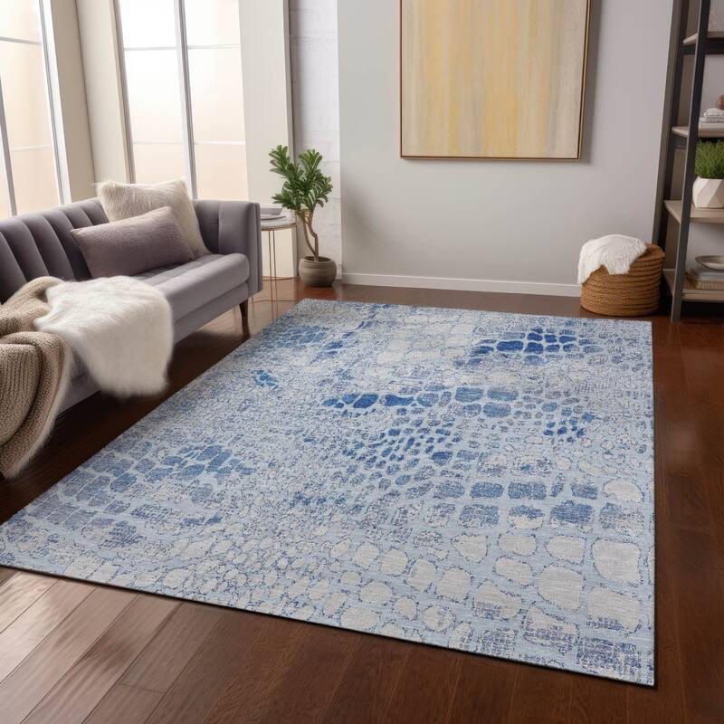 Machine Washable Indoor/ Outdoor Modern Cobble Chantille Rug - Sky - 2'6" x 3'10"