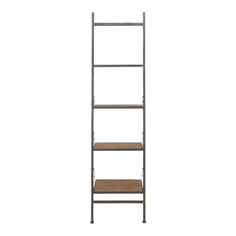 Wood 4 Shelf Shelving Unit - Brown - Roche River Decor - 14"W x 20"L x 77"H