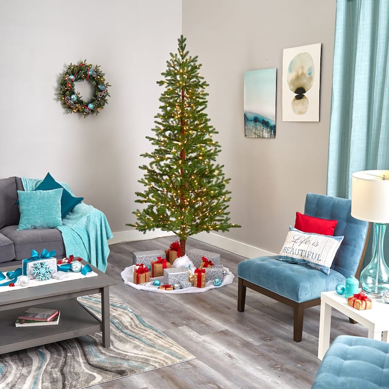 7.5ft Artificial Christmas Tree with Lights - Holiday Decor, Warm White LED, Bendable Branches, Classic Design - Green - 84